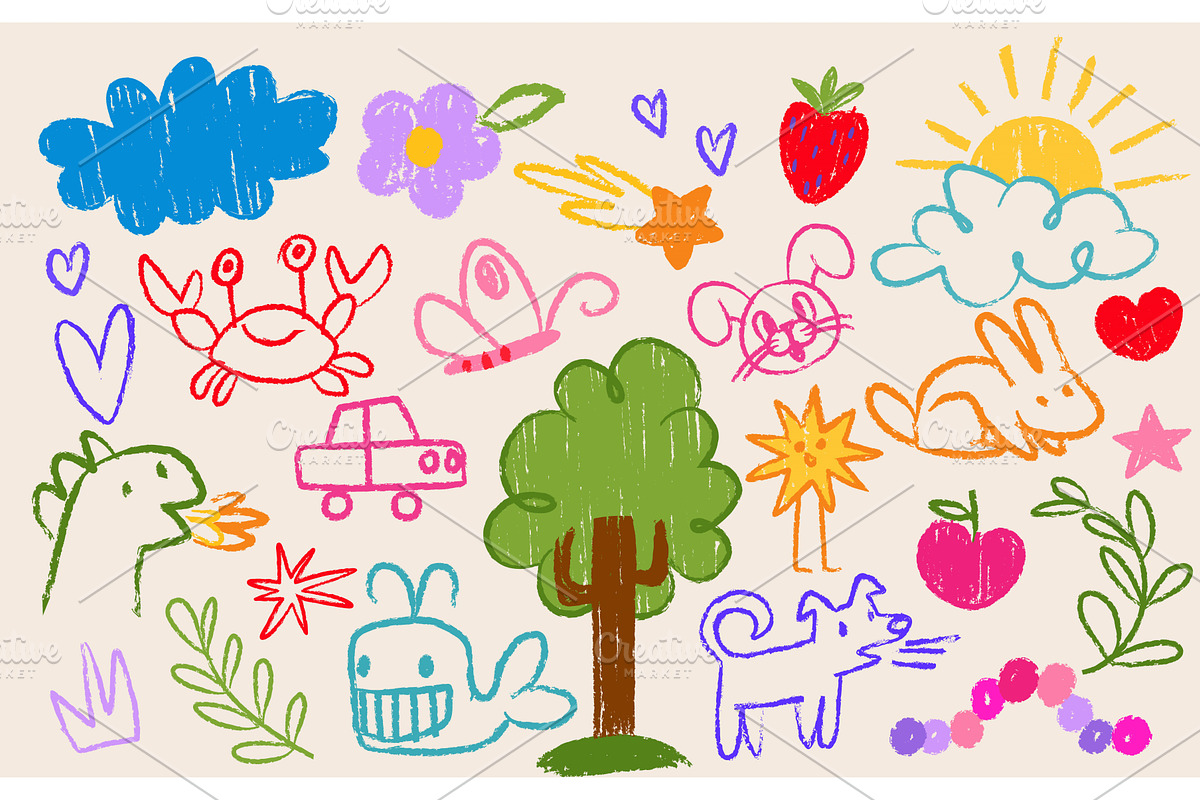 Crayon kid drawings - colorful, an Illustration by art PVP - market