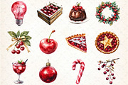 Midnight Cherry Christmas Clipart, an Illustration by DreamCafeArt (Thumbnail 3 of 5)