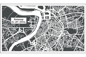 Antwerp City Map In Retro Style.