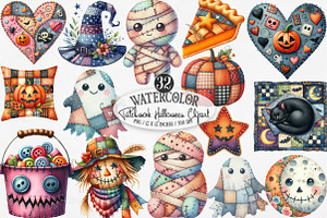 Patchwork Halloween Clipart, an Illustration by Designking