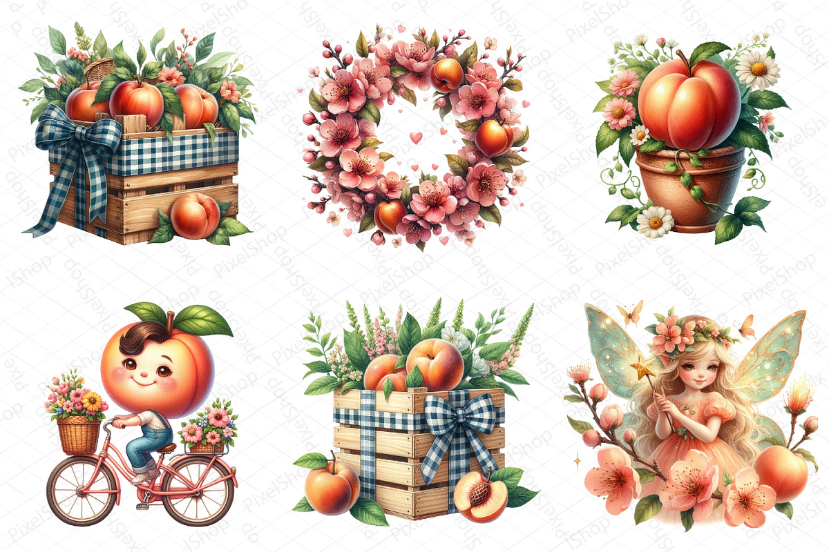 Cute Peaches Garden Fruit Clipart, an Illustration by DreamPrint404 (Photo 2 of 6)