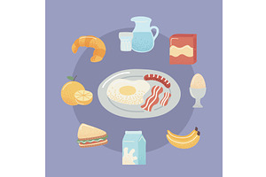 nine breakfast food icons, a Food Illustration by studiogstock