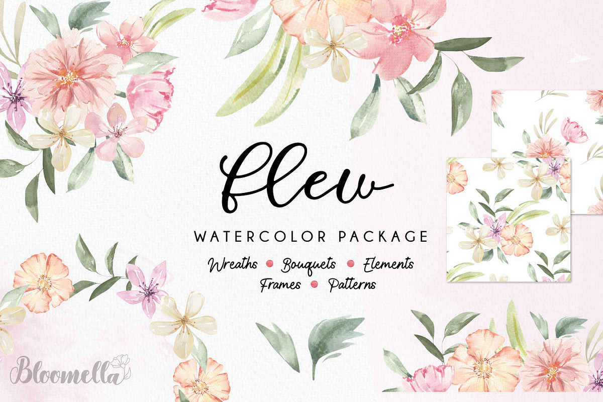 Watercolour Flew Flowers Wreaths Set, an Object Graphic by Bloomella (Photo 1 of 8)