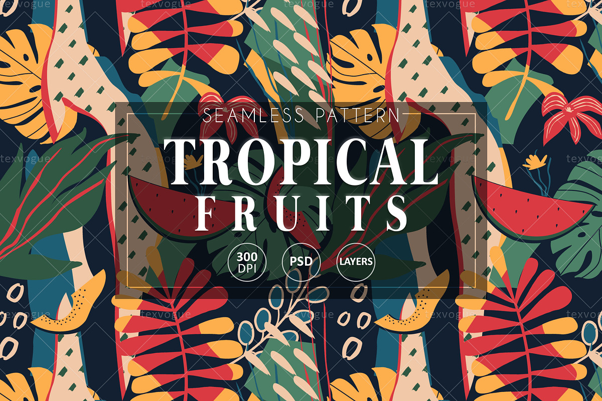 Tropical Fruits - Seamless Patterns, a Pattern Graphic by texvogue (Photo 1 of 8)