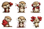 Quirky Valentine's Otters Clipart, an Illustration by Dream Creation (Thumbnail 2 of 7)