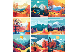 Autumn valley landscapes cartoon, an Illustration by Onyx