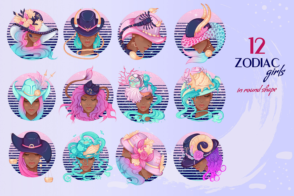 12 Zodiac Girl Hand Drawn Collection, an Illustration by ennona_art (Photo 3 of 11)