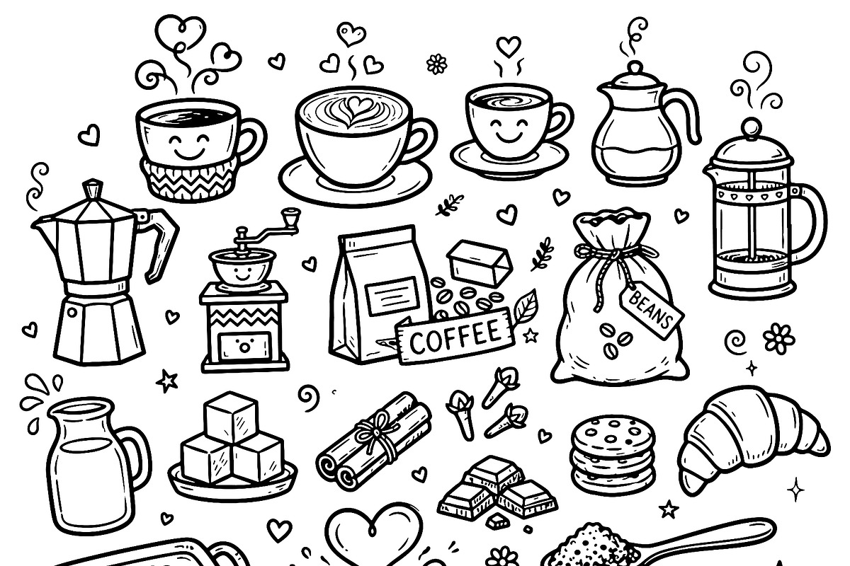 Cute doodle cartoon coffee shop, a Food Illustration by Voodz_shop (Photo 3 of 3)