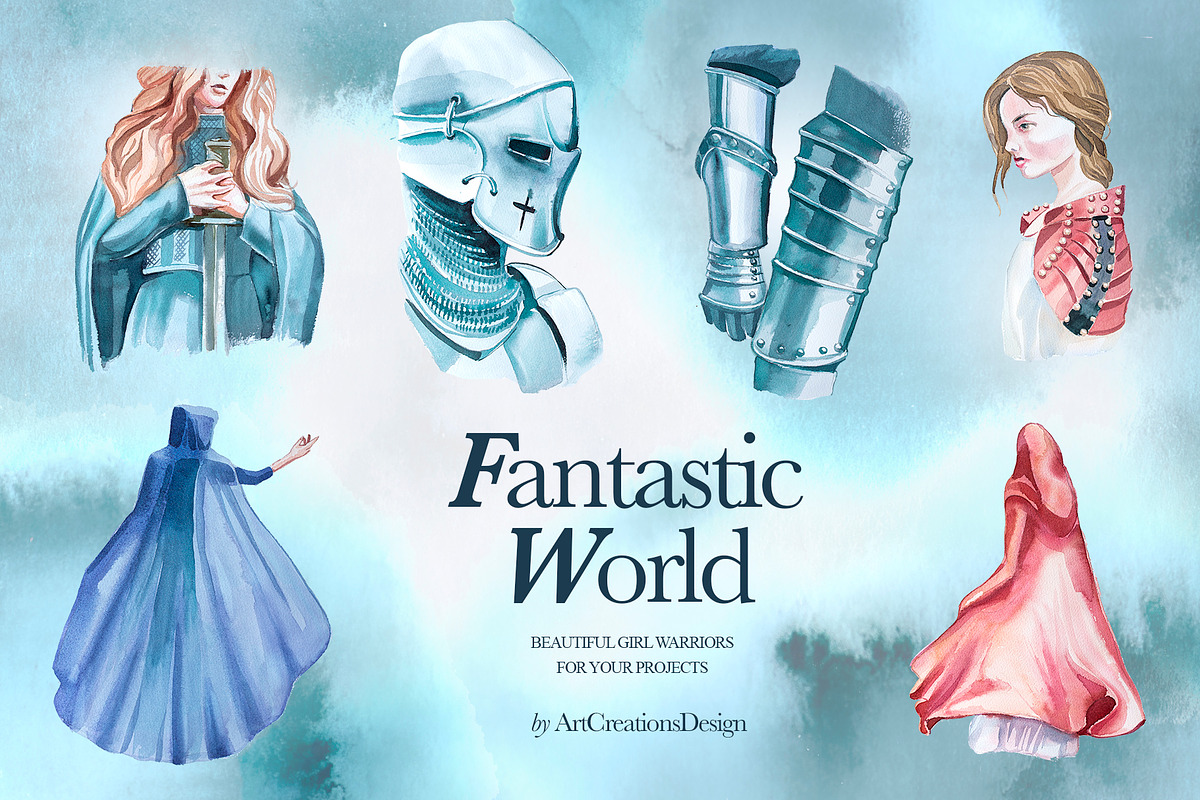 Watercolor Fantastic World Clipart, a Person Illustration by ArtCreationsDesign (Photo 7 of 23)