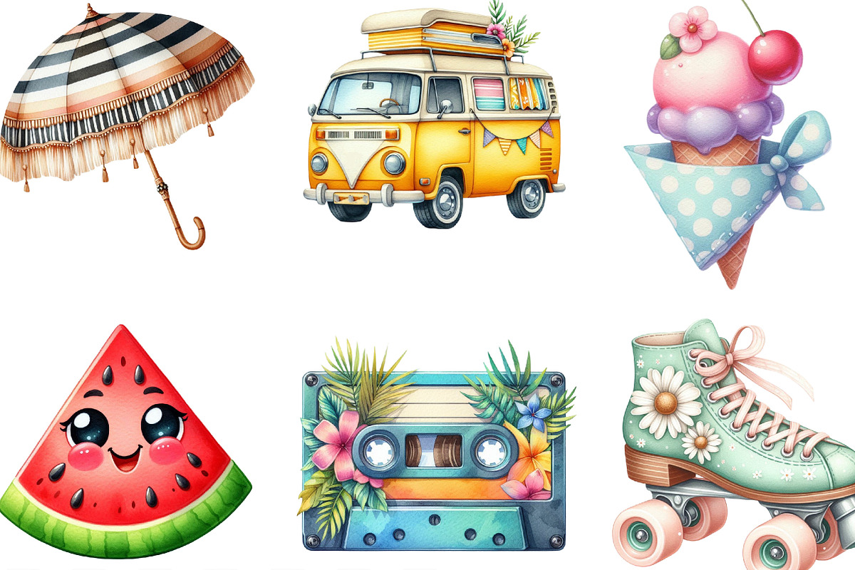 Cute Retro Summer Clipart, an Icon by Designking (Photo 3 of 4)