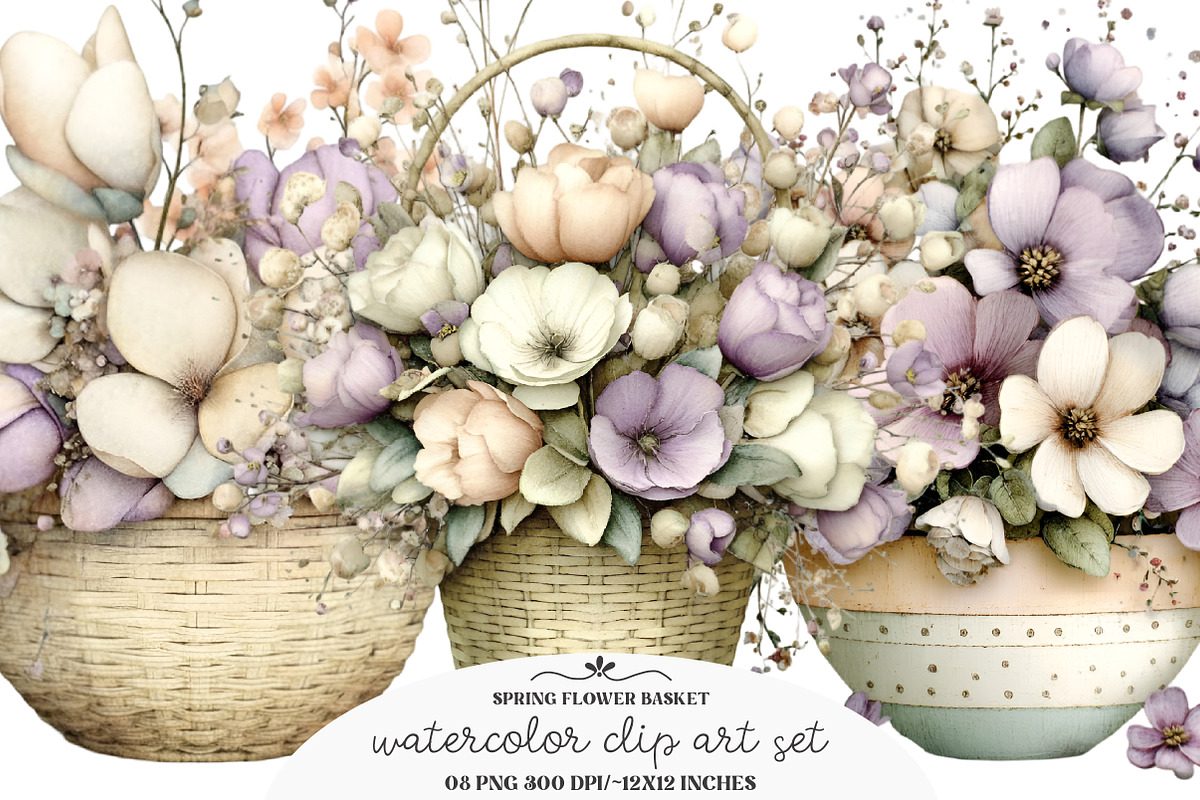 Spring Flower Basket Clipart/ Spring, an Illustration by GatewayDesign (Photo 3 of 3)