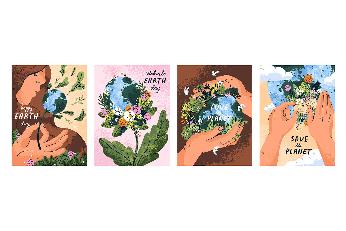 Happy Earth Day cards, ecology set, an Object Illustration by PaperTrident (Photo 1 of 3)