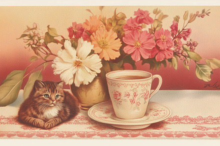 Vintage postcard with faded flowers,, a Wallpaper Photo by Imaginarium