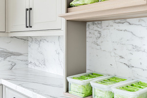 Marble kitchen interior with white c, a Photo by Dvoevnore photos