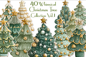 Whimsical Christmas Tree Clipart V.1, a Seasonal Illustration by V Design Creator
