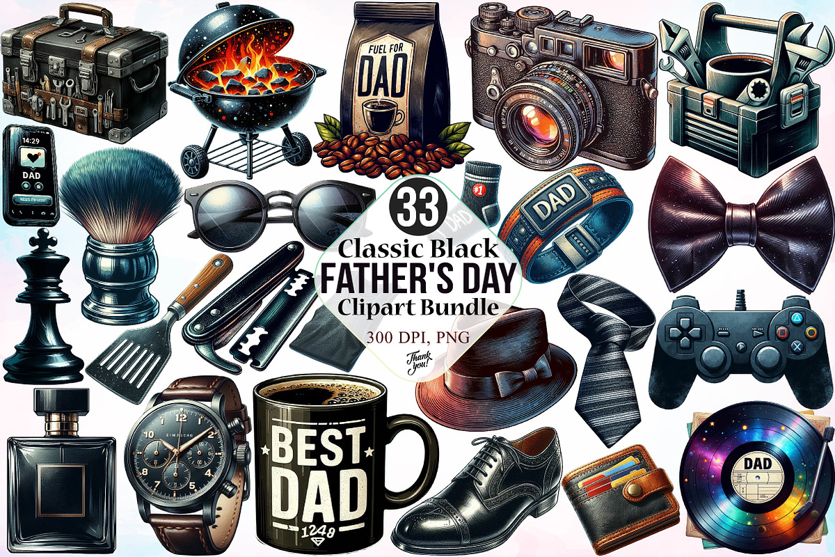 Classic Black Father's Day Clipart, a Seasonal Illustration by Canvas Craft (Photo 1 of 8)