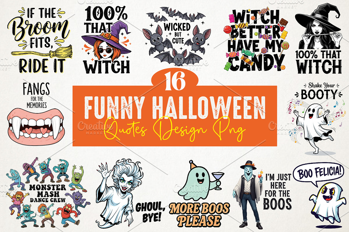 Funny Halloween Quotes Design Png, an Illustration by RobertsArt (Photo 1 of 3)