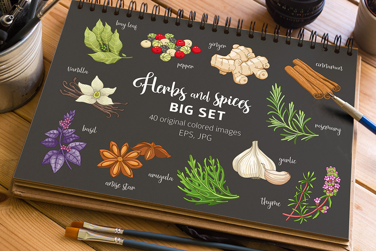 40 colored spices and herbs on dark, a Food Illustration by Primula`s shop (Photo 1 of 2)