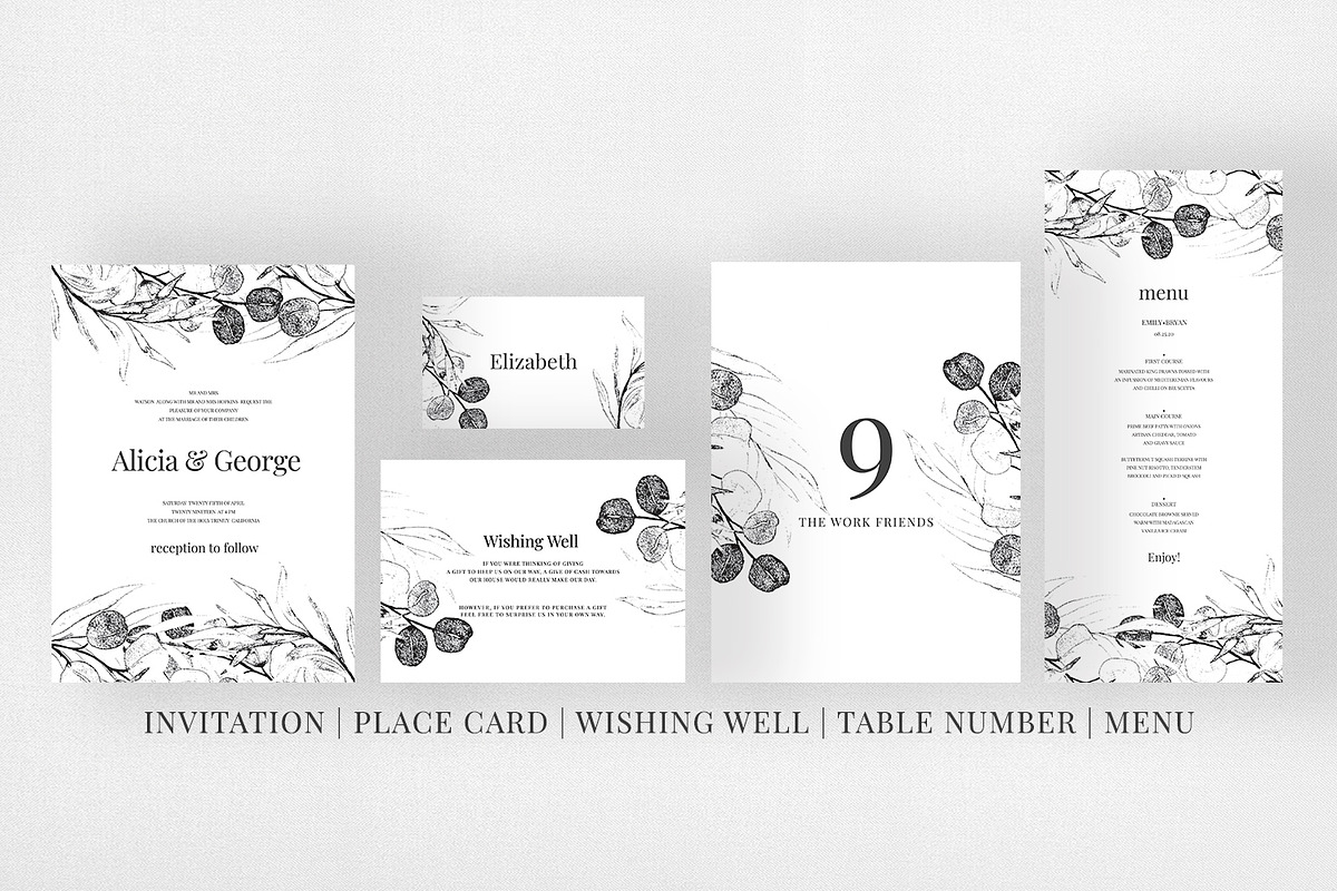 Black Eucalyptus Wedding Suite, an Invitation Template by Azka Creative (Photo 5 of 5)
