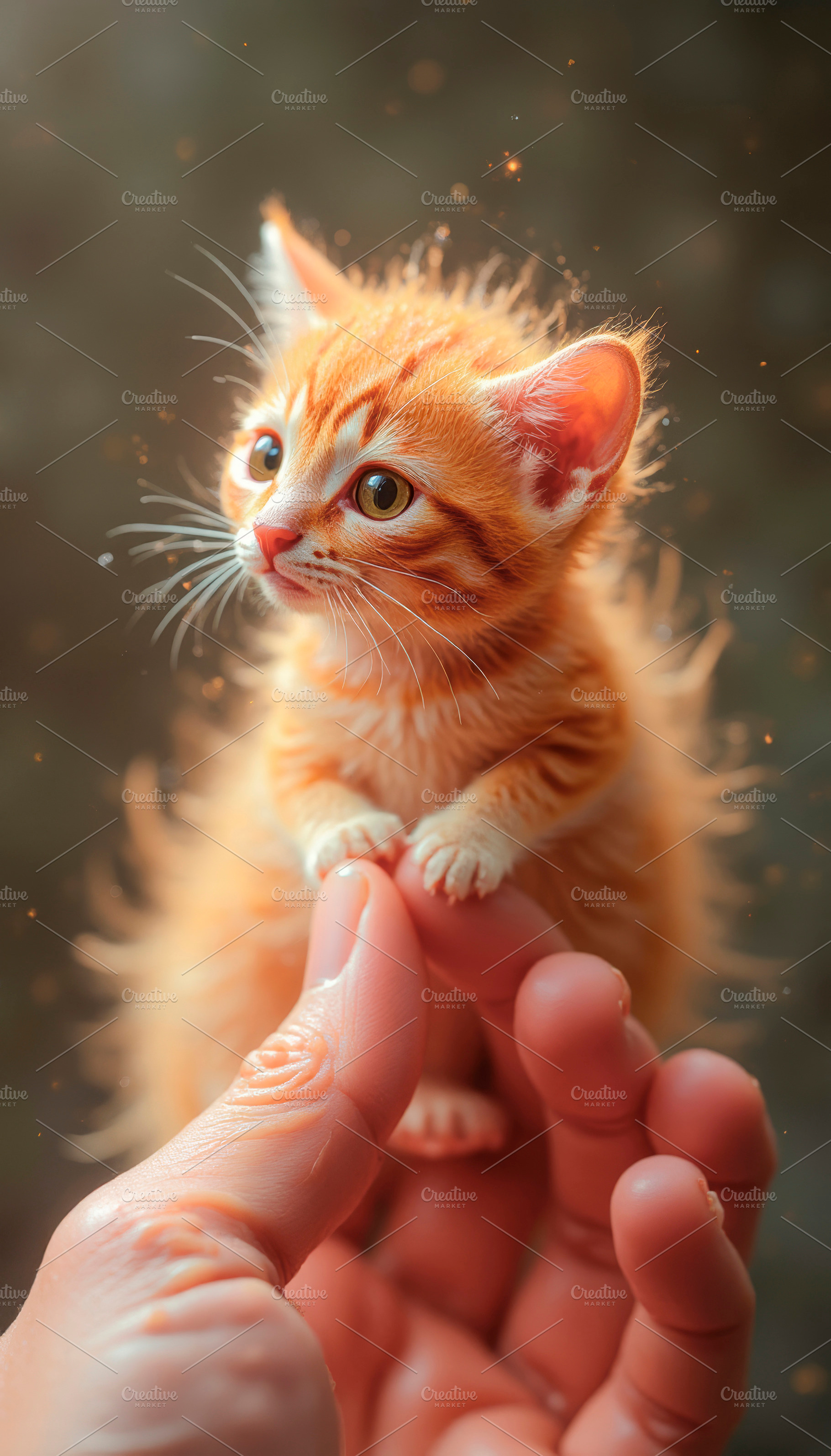 A tiny cute kitten on a human finger, an Animal Photo by TatsianaSalauyova