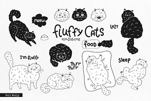 Fluffy cats. Black and white.