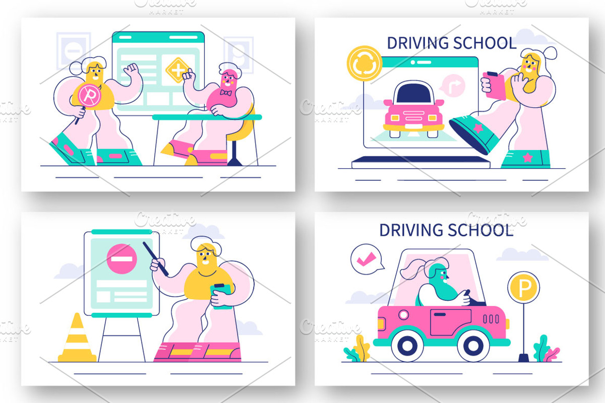 10 Driving School Illustration, a Transportation Illustration by denayunebgt (Photo 2 of 4)