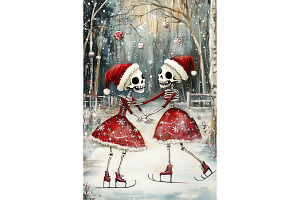 Dancing Skeletons in Snow Print, an Animal Illustration by Art Paradise Studios