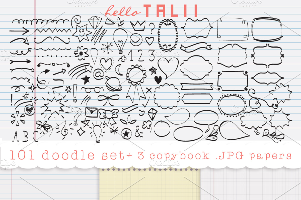 101 doodles clipart + 3 copybook JPG, an Education Illustration by Hello Talii (Photo 1 of 4)