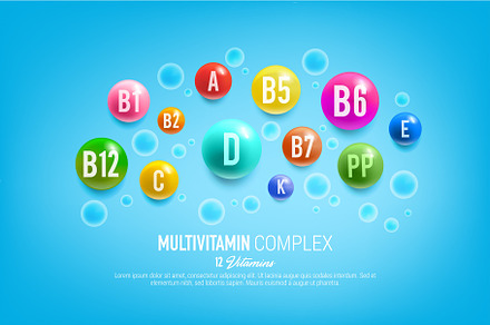 Vitamin complex pills and capsules, a Food Illustration by Vector Tradition