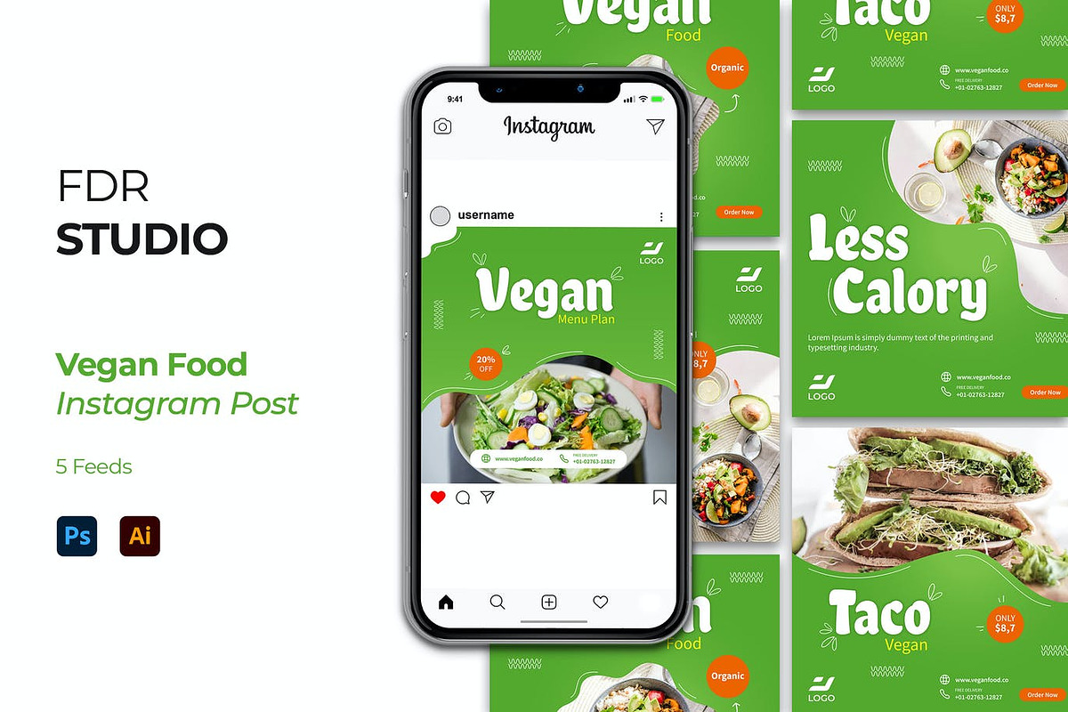 Vegan Food Instagram Post, a Social Media Template by FDR Studio (Photo 1 of 6)