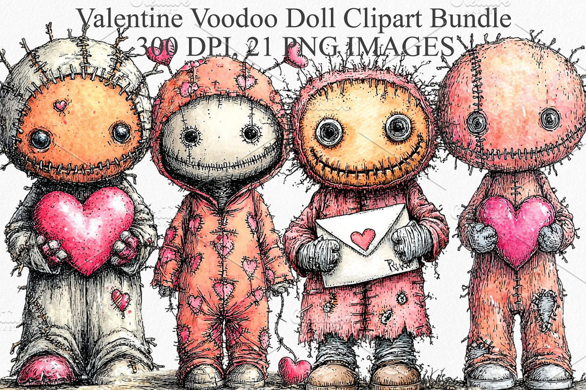 Valentine Voodoo Doll Clipart Bundle, an Illustration by Canvas Craft (Photo 1 of 6)