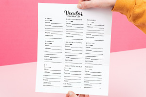 Wedding Vendor Contact List Tracker