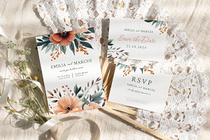 Coral - Wedding Invitation Suite, an Invitation Template by CinderHeart Designs