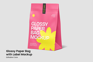 Glossy Paper Bag with Label Mockup, a Packaging Mockup by renderstockmarket