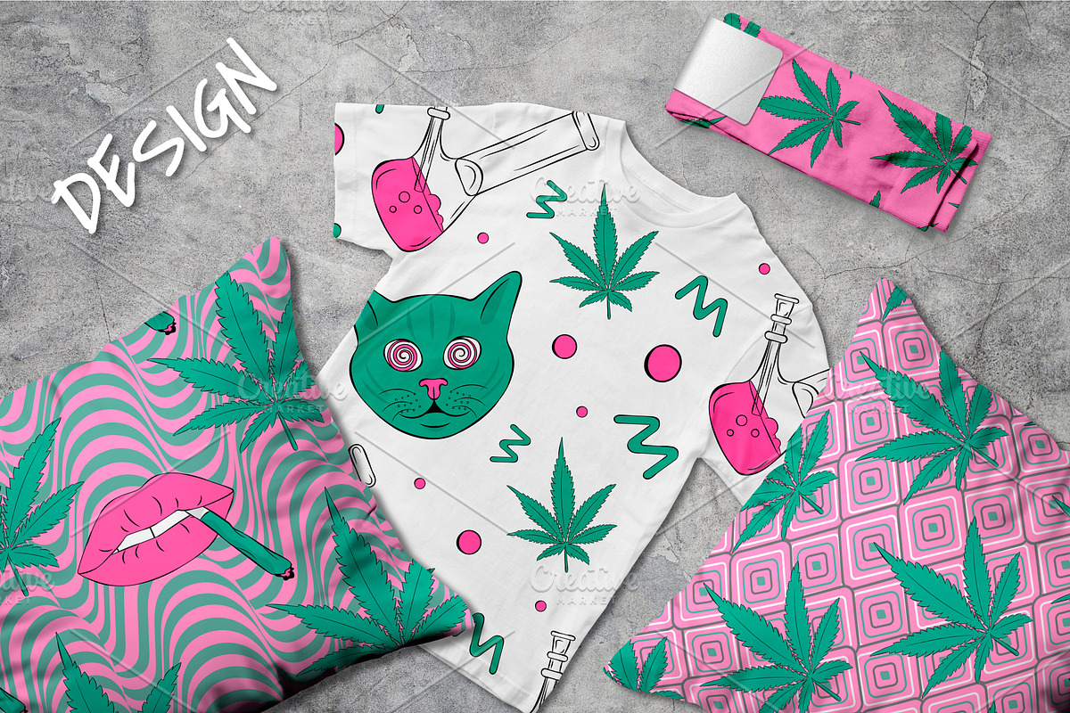 Vector cannabis set of patterns, a Pattern Graphic by lenavetka87 (Photo 2 of 4)