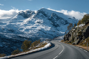 Snowy mountain road winding, a Photo by Beautiful things