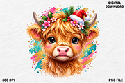 Cute Pink Christmas Highland Cow PNG, an Object Graphic by Zahyl Studio (Thumbnail 1 of 7)
