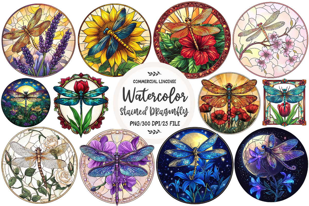 Dragonfly Stained Glass Clipart, an Illustration by OK Design (Photo 1 of 5)