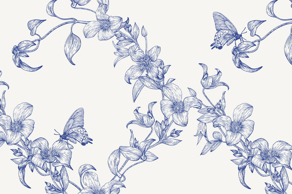 Vintage Seamless Patterns Blue Toile, a Pattern Graphic by ON_lineart_store (Photo 5 of 10)
