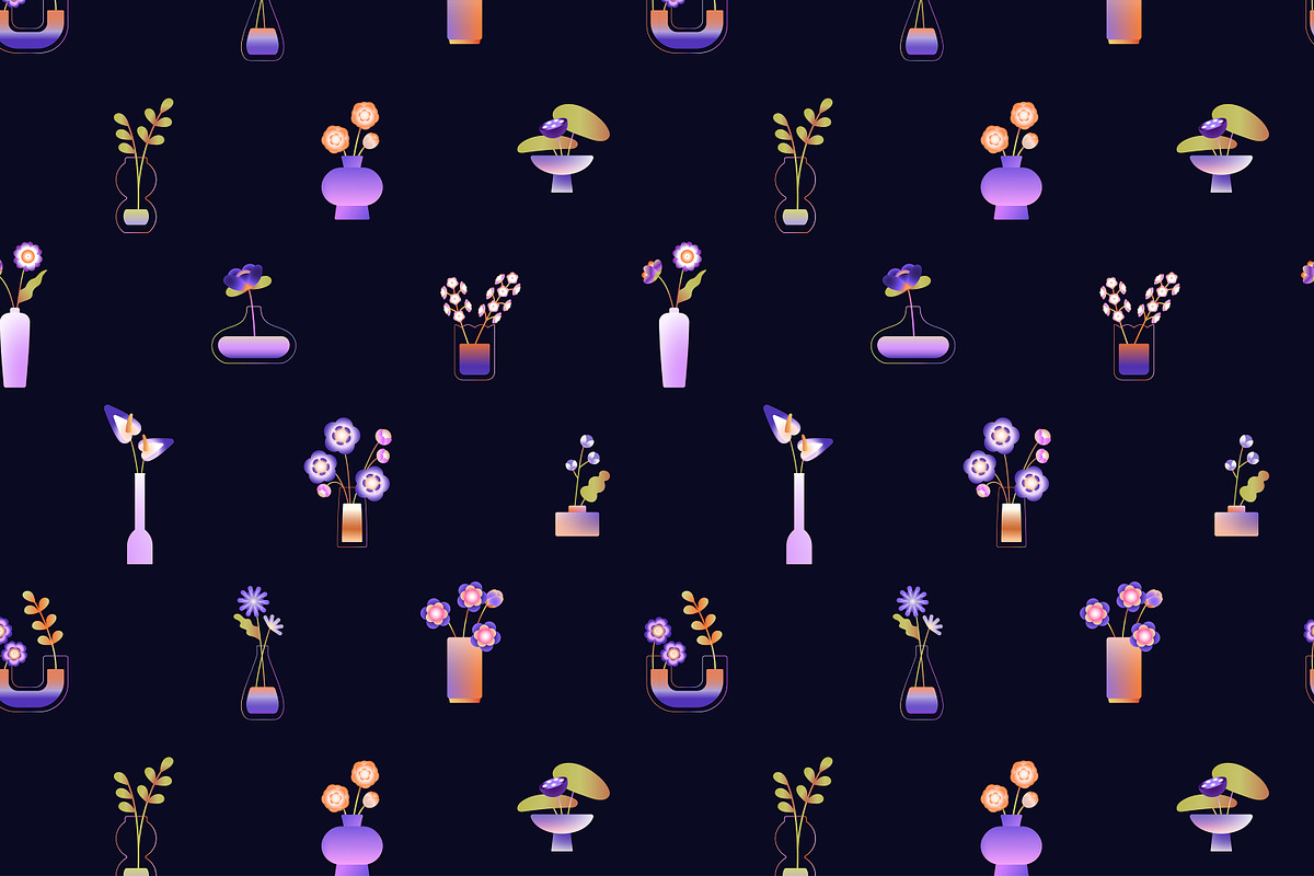 Vases with flowers set, backgrounds, a Decorative Illustration by PaperTrident (Photo 10 of 10)