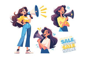 Woman with loudspeaker. Girl shouts, a Person Illustration by Stock-Smart-Start