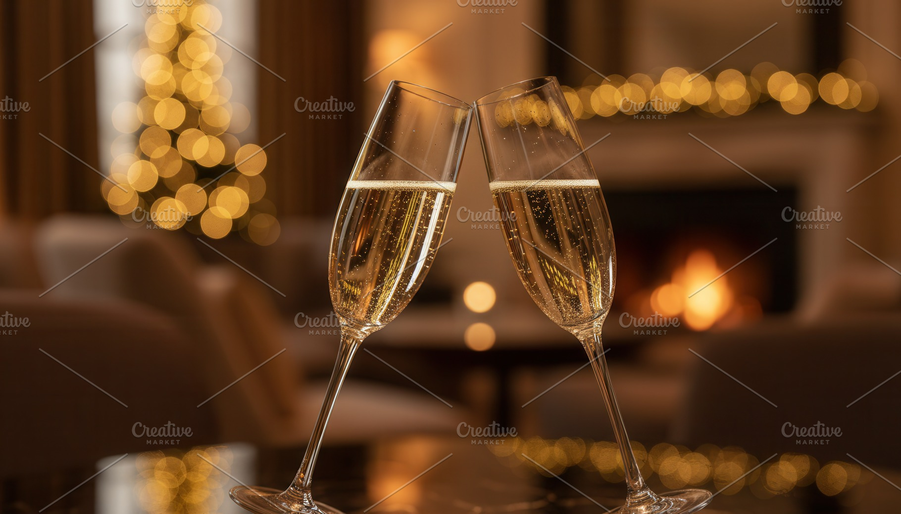 Champagne flutes clinking for New Year celebration, a Holiday Photo by Igor Tichonow