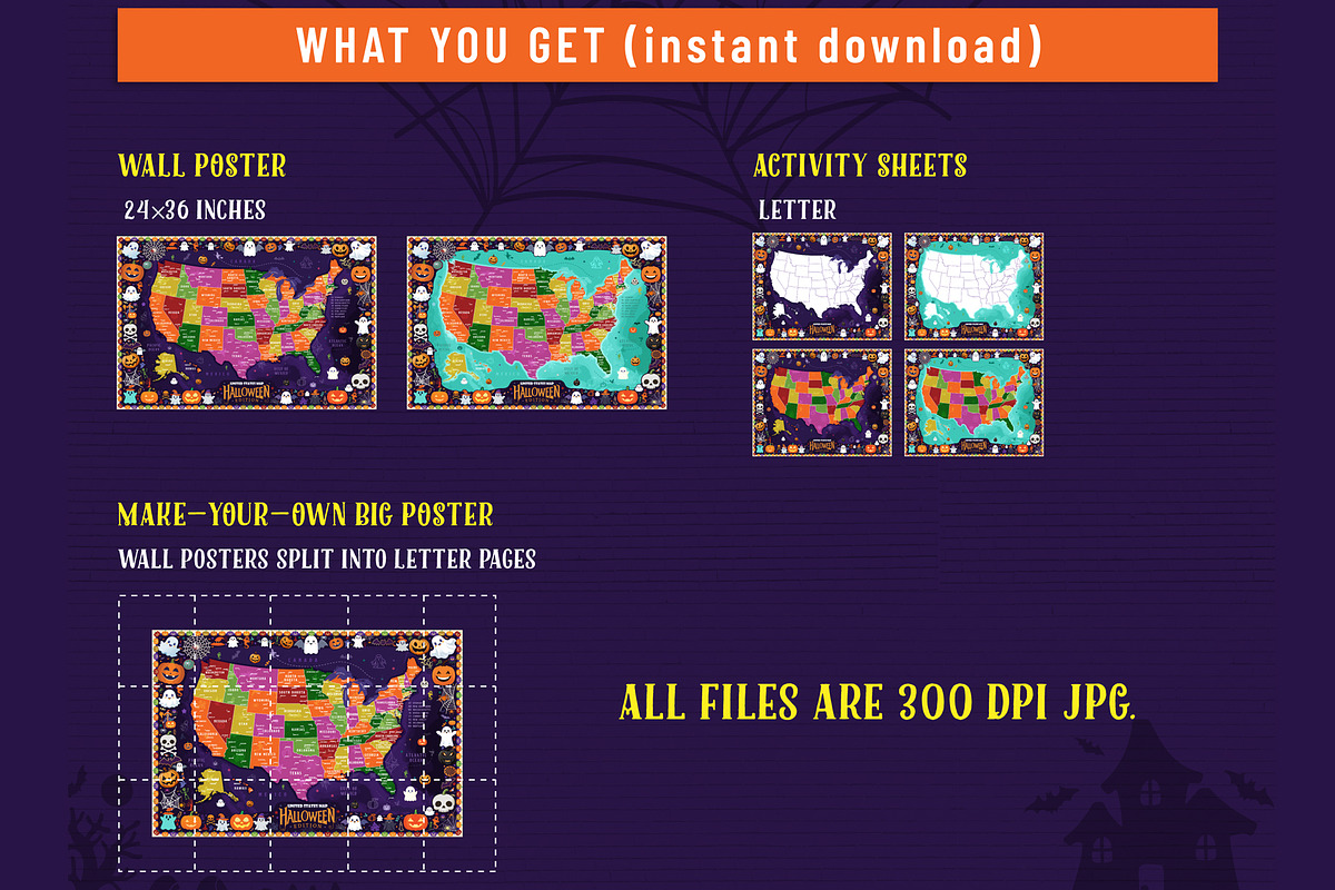Halloween USA Map Printable Bundle, an Education Illustration by AdrianDragne (Photo 6 of 11)