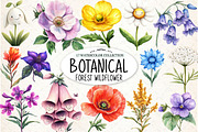 Botanical Forest Wildflower PNG, an Illustration by Watercolor design (Thumbnail 1 of 4)