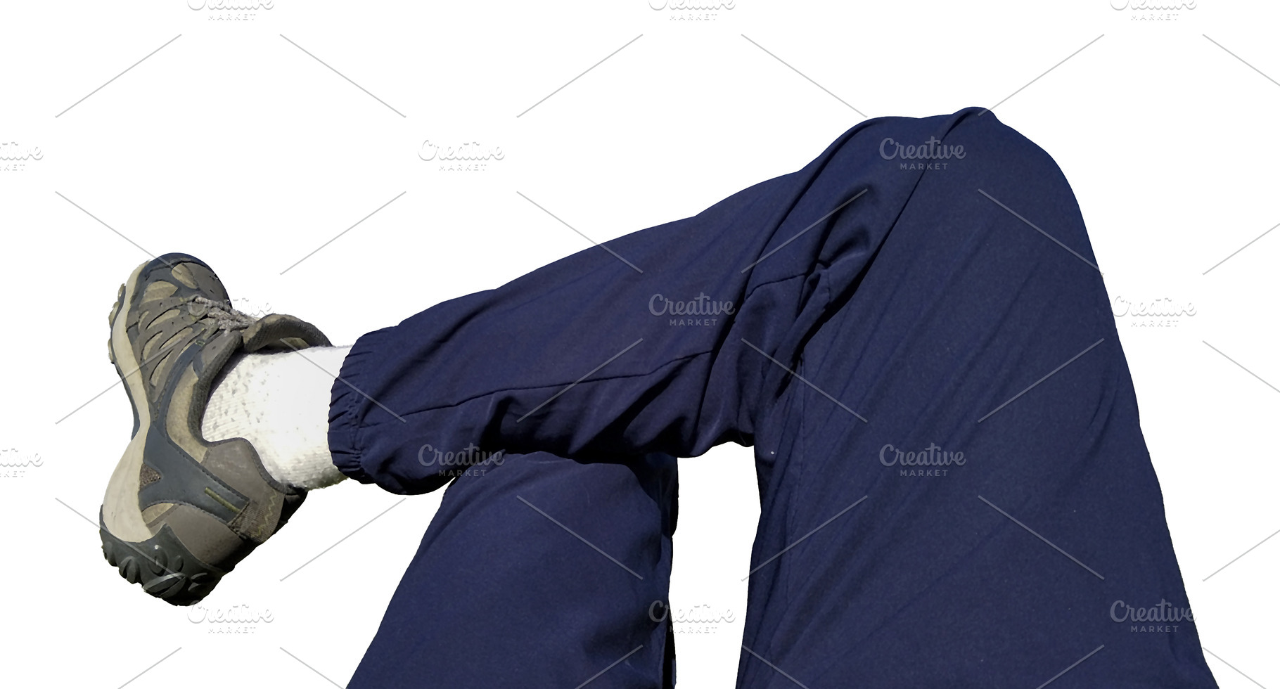 Legs with jogging and sneakers resting isolated photo, a Photo by DanFLCreativo