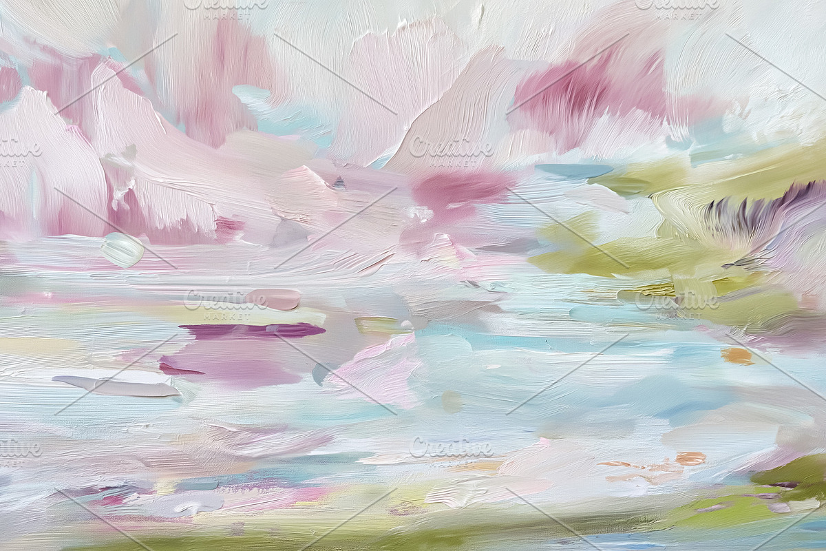 Abstract painting depicting pastel colored brush strokes creatin, a Decorative Illustration by Studio ANNA