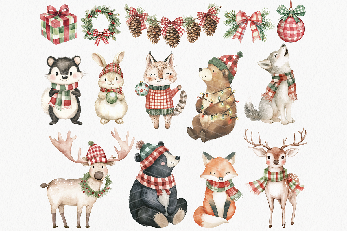 Christmas Wooodland Animals Clipart, an Animal Illustration by ClipArtCharm (Photo 2 of 5)