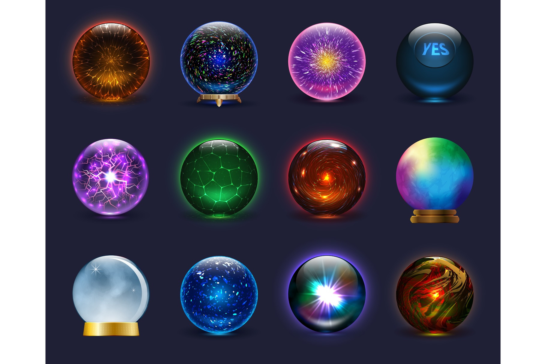 Magic ball vector magical crystal glass sphere and shiny lightning ...