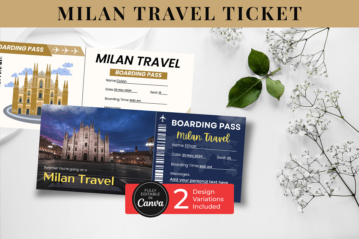 Milan Ticket Boarding Pass Template, a Card Template by Snapybiz (Photo 3 of 10)