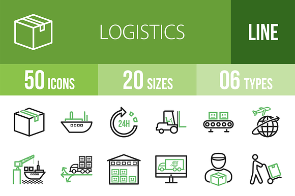 50 Logistics Line Greenblack Icons